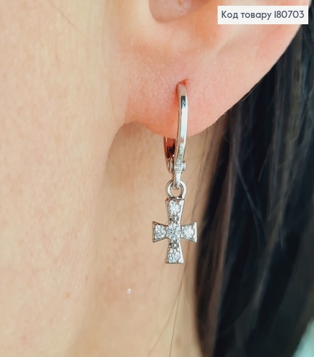 Сережки родированые кольца с подвесками Хрестами в камнях, 2*0,5см, Xuping 180703 фото 1