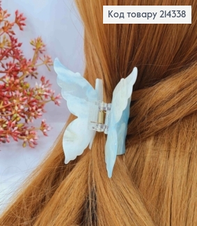 Краб пластик (акрил), Бабочка двухцветная с Блестками, 7,5*7см, Молочно-Голубого цвета 214338 фото