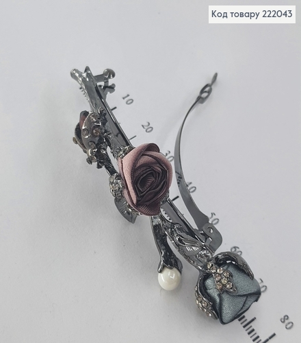 Заколка автомат металл с розой атласной 222043 фото 2