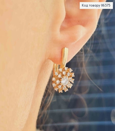 Серьги "Кульбабка" с камешками, 2см, англ. застежка, Xuping 18K 116375 фото 1