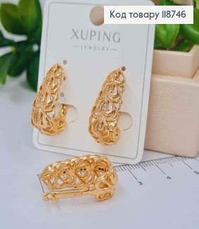 Серьги "Овальные" Ажурные с Блестящими камешками, 2,2см, английская застежка, Xuping 18K 118746 фото