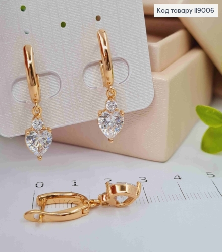 Серьги Сердце-камешок (0.7*0.9см) на подвеске, английская застежка, Xuping 18K 119006 фото 1