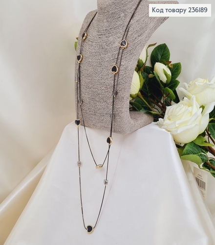 Бижутерия на шею Бусы двойные сердце с черным камнем 68+4 см 236189 фото 1