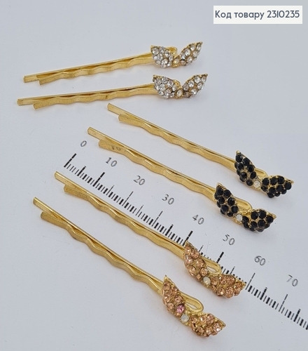 Заколка невидимка металл Бантик с камнями 6 см в ассорт. 2 шт / уп цена за уп. 2310235 фото 1