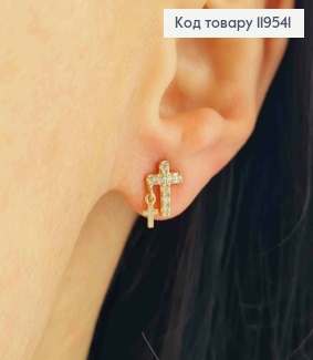 Серьги гвоздики "Крестики" украшены Блестящими камешками, 0,8*0,6 см, Xuping 18K 119541 фото
