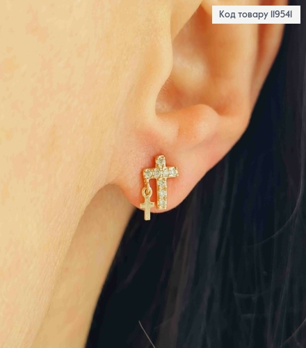 Серьги гвоздики "Крестики" украшены Блестящими камешками, 0,8*0,6 см, Xuping 18K 119541 фото 1