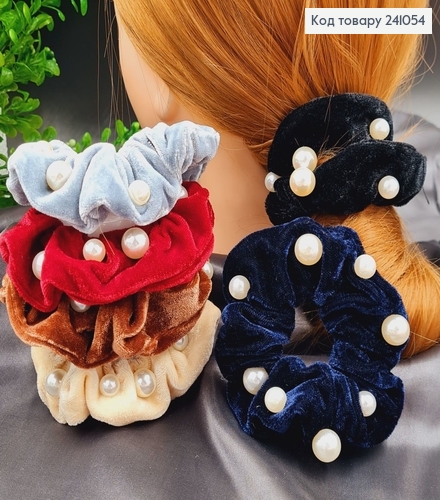 Резинка велюр обьмная 5-11см с бусинками в ассортименте  241054 фото 1