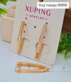 Сережки стріли прикрашені Яскравими камінцями в два ряди, 2,8см, англ. застібка, Xuping 18К 119898 фото