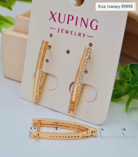 Серьги стрелы украшены яркими камешками в два ряда, 2,8см, англ. застежка, Xuping 18К 119898 фото 1