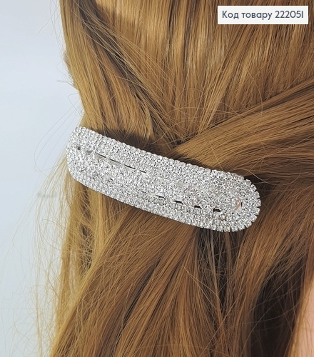 Заколка автомат серебряная с камнями Овальние 222051 фото 1