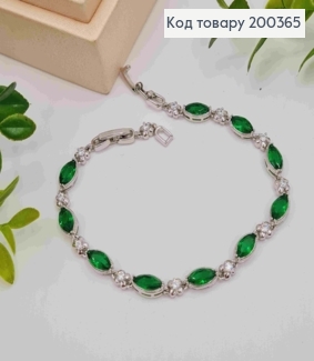 Браслет родованный украшен Зелеными камешками, длина 17+2,5см, Xuping 200365 фото