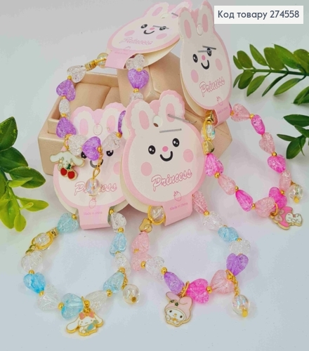 Дитячий Браслет з бусинок у вигляді Серця + Хелоу Кіті, Яскраві кольору в асортименті 274558 фото 1