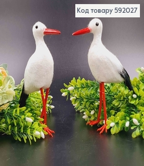 Флористическая заколка,14см, АИСТ белого цвета, с черным хвостиком из перьев с жемчужинами, Польша 592027 фото