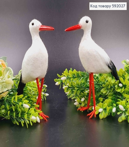 Флористична заколка, 14см, ЛЕЛЕКА білого кольору, з чорним хвостиком, Польща 592027 фото 1