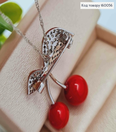 Брошь-кулон родована "Красные Вишни" с Блестящими камешками, 2,7см, Xuping 160056 фото 3