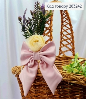 Повязка для корзины Розовый бант с кремовым цветком, на завязках, размер 13*24см, Украина. 283242 фото