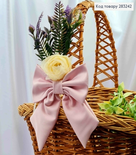 Повязка для корзины Розовый бант с кремовым цветком, на завязках, размер 13*24см, Украина. 283242 фото 1