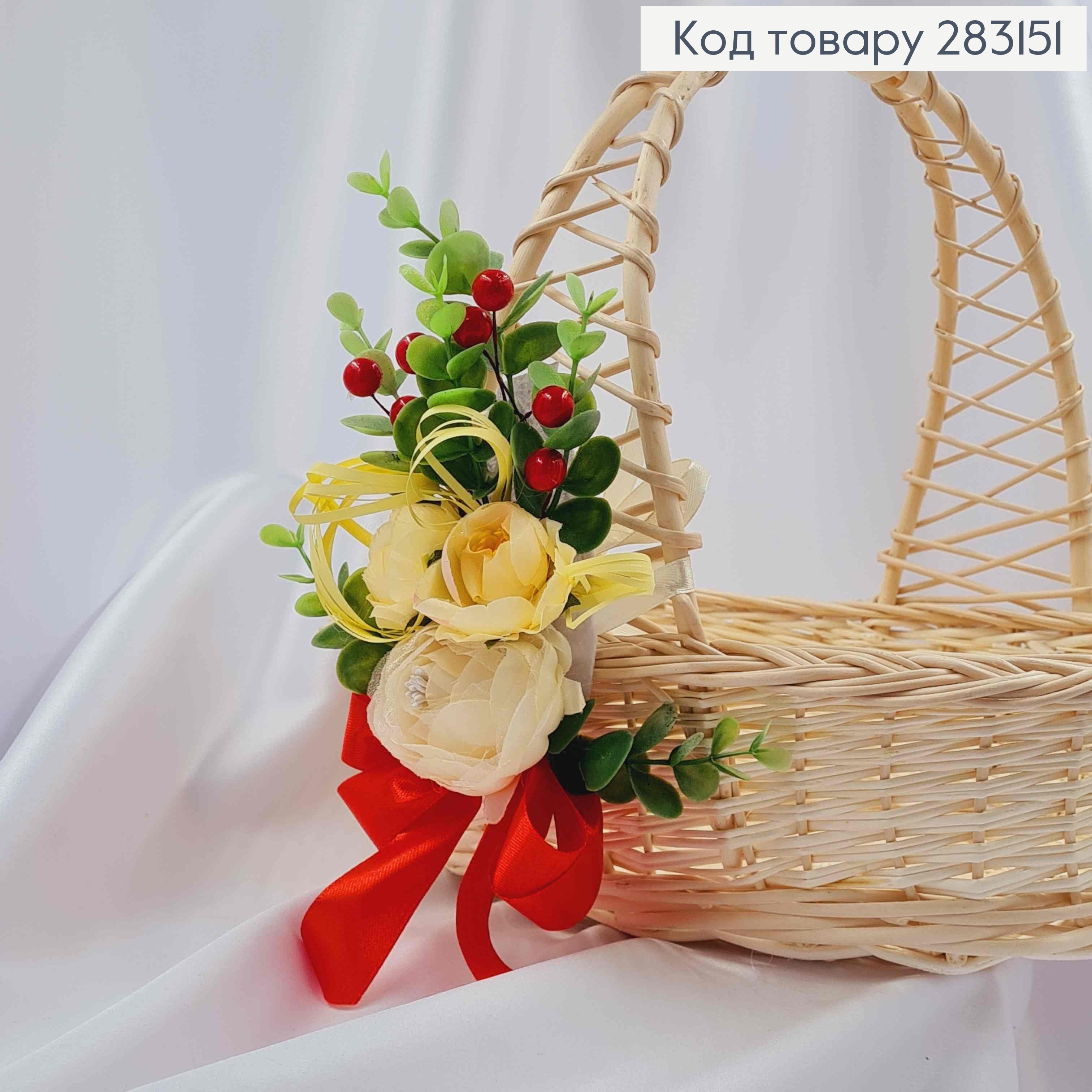 Декоративная повязка для корзины Роза с цветочками и красным бантиком, 10*15см на завязках 283151 фото 1