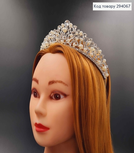 Тиара под серебро, в Жемчужинах и с белыми камешками. 294067 фото 3