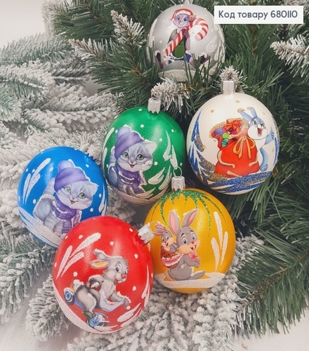 Набор шаров 80мм Символ года  Заец в ассорт. 6шт/уп, Украина 680110 (заєць) фото 1