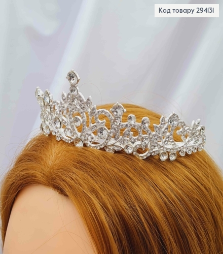 Диадема "изысканная" с блестящими камешками, в серебряном цвете, самая высокая точка 4,5см. 294131 фото 2