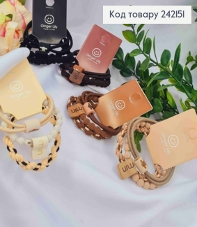 Набор резинок на планшетке (3шт): плетеная и бусинка MIN, пастельных цветов в ассортименте. 242151 фото