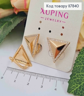 Серьги "Треугольнички" украшены камешками по краям, длина 1,6см, англ. застежка, Xuping 18K 117840 фото