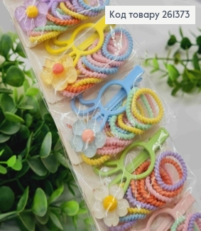 Набір резинок + заколка стріла (10шт), "Квітка",  Яскраві кольори, резинка 2см, заколка 6,5см 261373 фото