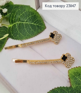 Заколка невидимка 6,5см, в камнях, С четырехлистником, 2шт/наб. 231147 фото
