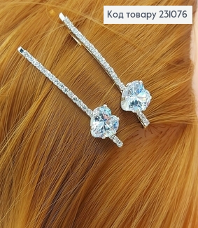 Заколка невидимка металл серебряная  6 см сердце 2 шт / уп. 231076 фото