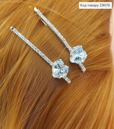 Заколка невидимка металл серебряная  6 см сердце 2 шт / уп. 231076 фото 1