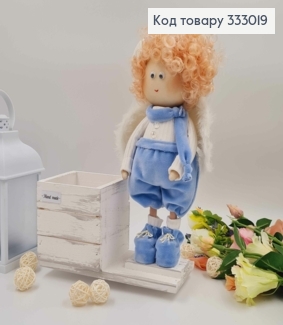 Лялька АМУРЧИК (32см) в блакитних штанцях з дерев"яним кашпо (11*11см) см,ручна робота, Україна 333019 фото