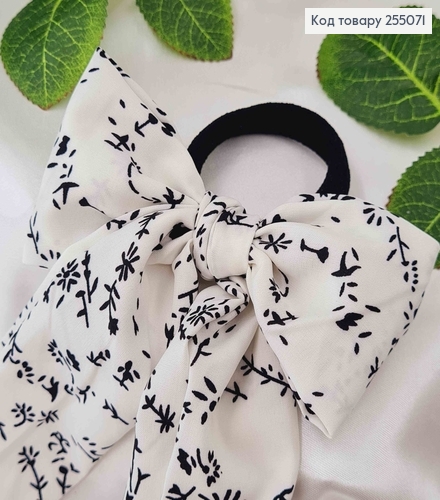 Резинка 5 см, Твіллі бант білого кольору з орнаментом , 11*23см 255071 фото 1