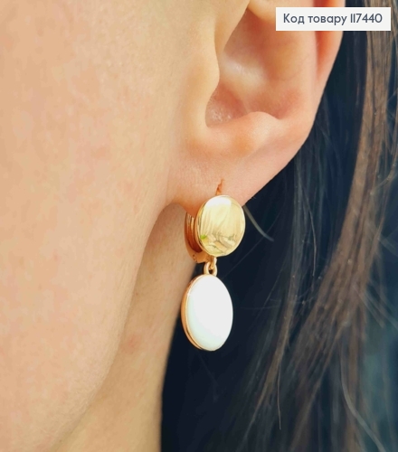 Серьги кольца 1,3см, Монетка с подвесной монеткой с эмалью Белого цвета, 9,5*11,5мм, XUPING 18K 117440 фото 3