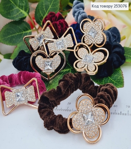 Резинка велюр с Брошкою 6см (тифани, сердца, бантик) в асор. 253076 фото 1