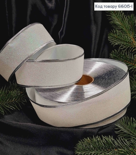 Стрічка Блиск БІЛА(срібні краї), ширина 5см, довжина 100 ярдів (90м) 616015-1 фото 1