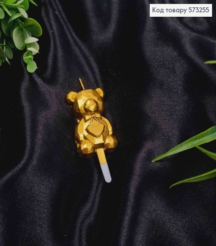 Свеча - фигурка в торт МИШКА (6см + 4см), ЗОЛОТОГО цвета 573255 фото 1