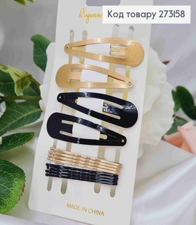 Заколки Тік-Так, 4шт. Золотисті/Чорні + невидимки 8шт. 273158 фото
