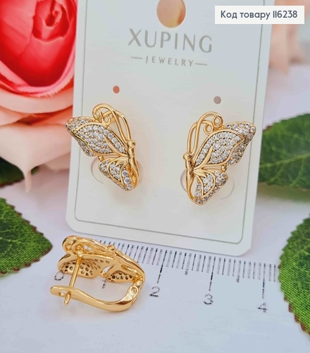 Серьги, Бабочка в камнях, 1,9см, англ. застежка. Xuping 18K 116238 фото 1