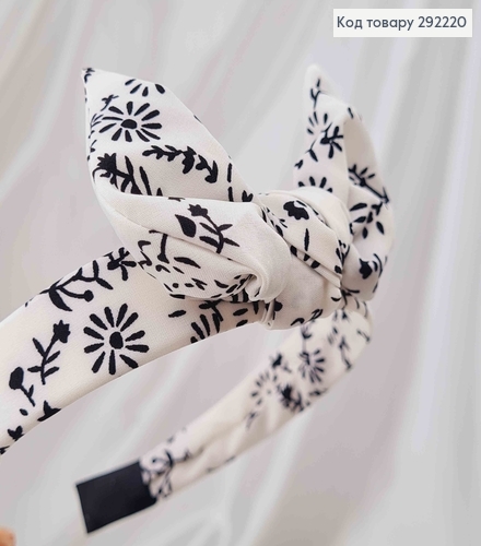 Обруч чалма Белого цвета, с бантом, с узором, шир. 2см 292220 фото 1