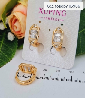 Серьги кольца с овальным элементом и квадратным Белым камнем, 1,5см, Xuping 18K 116966 фото