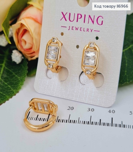 Серьги кольца с овальным элементом и квадратным Белым камнем, 1,5см, Xuping 18K 116966 фото 1