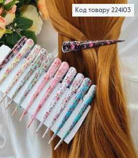 Заколка стрела металл,12шт/уп, цветочный принт, цвета в ассорт. 13см 224103 фото