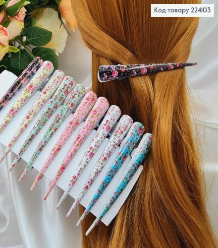 Заколка стрела металл,12шт/уп, цветочный принт, цвета в ассорт. 13см 224103 фото 1