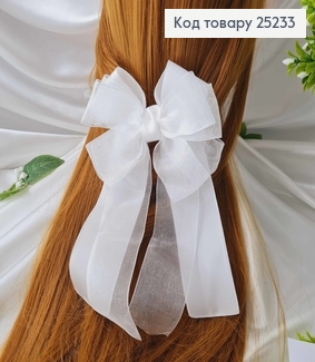 Резинка, Бант репсовый с органзой, белый, 11*23см. Ручная работа, Украина 276155 фото