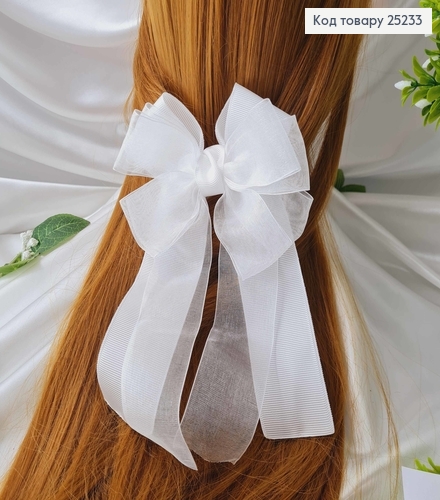 Резинка, Бант репсовый с органзой, белый, 11*23см. Ручная работа, Украина 276155 фото 1