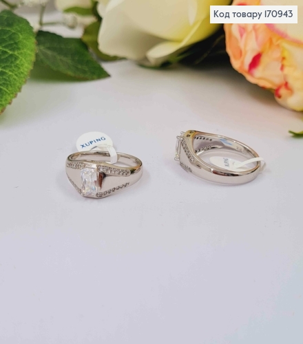 Кольцо родованное, Печать с прямоугольным камешком, Xuping 18K 170943 фото 1