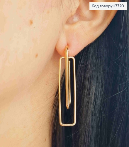 Сережки гвіздки, Гачки з Прямокутною підвіскою, 4,2см, Xuping 18K 117720 фото 3