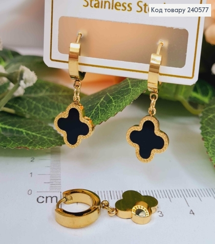 Серьги кольца, лимонные, с черной эмалью, "Van Cleef", 1,6см, сталь Stainless Steel 260050 фото 2