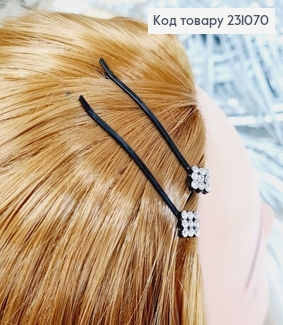 Невидимка металл 6 см черная с цветами 2 шт / уп цена за уп. 231070 фото